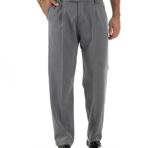 Pantaloni Viscosa Uomo Baggy Fondo Ampio Grigio P5914A