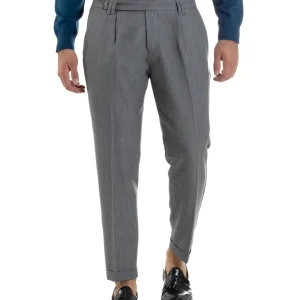 Pantaloni Uomo Viscosa Pinces Classico Abbottonatura Allungata Grigio P6393A