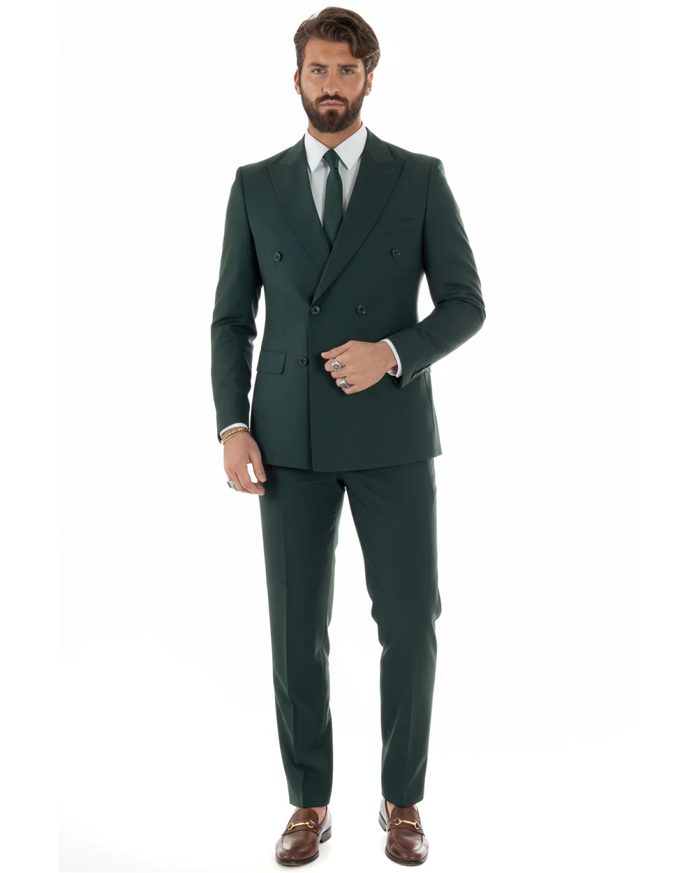 Abito uomo doppiopetto completo viscosa giacca pantaloni elegante verde GIOSAL-AE1209A