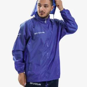 Giubbotto GIVOVA Antivento Rain Jacket Basico Casual Pioggia Sport Running Allenamento Unisex Uomo Donna Azzurro GIOSAL-RAINJACKET