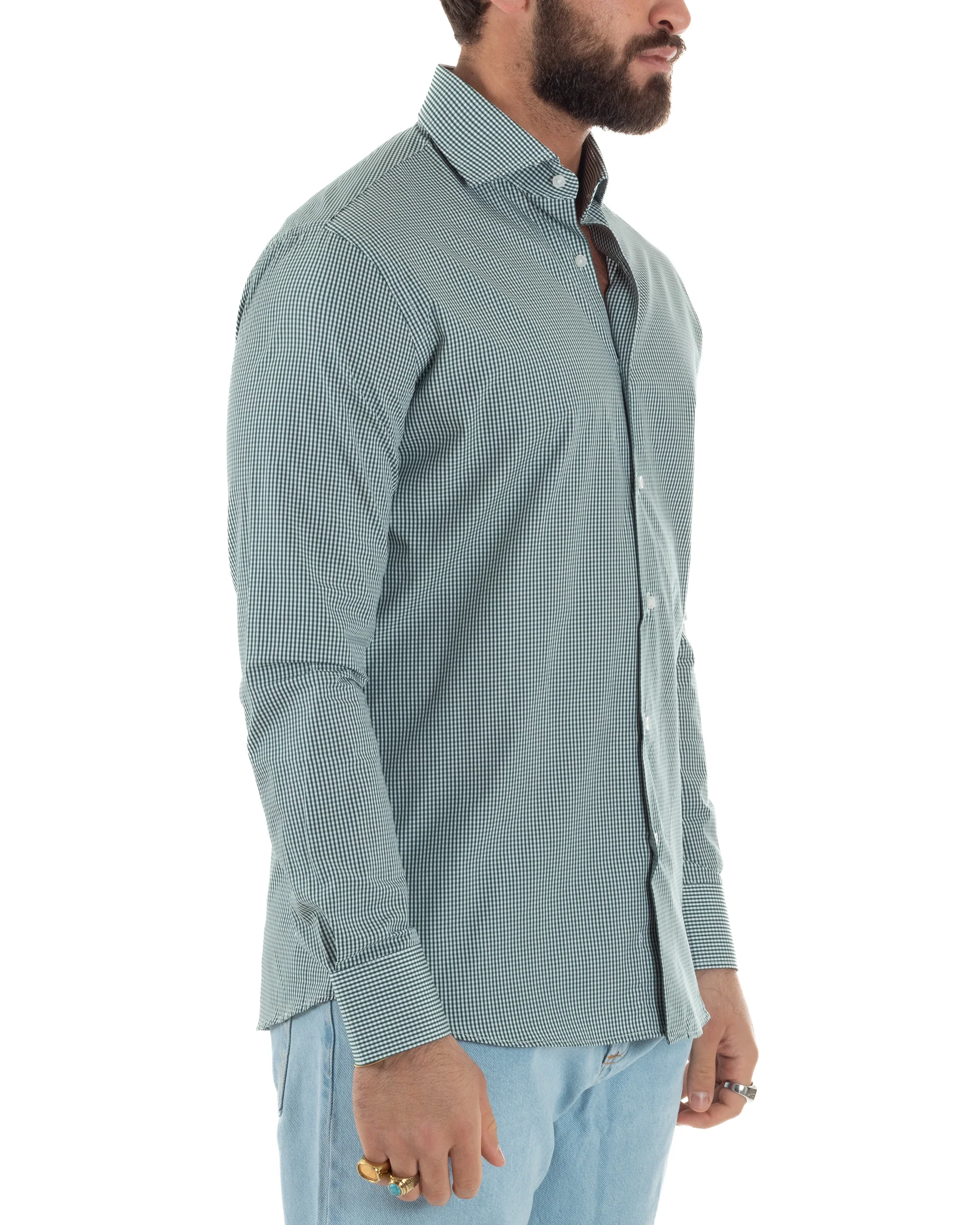 Camicia uomo cotone collo francese slim fit quadretti verde GIOSAL-C3071A - immagine 6
