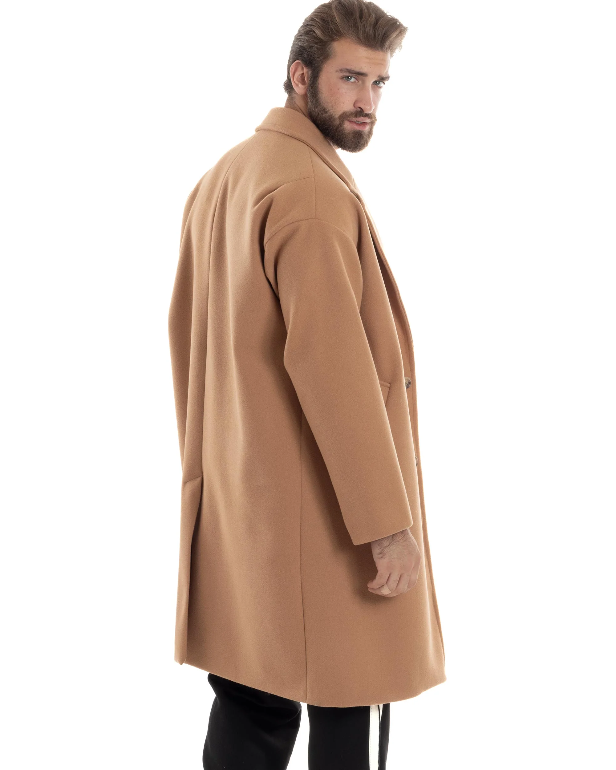 Cappotto Uomo Oversize Monopetto Maniche Raglan Collo Rever Camel CO1063A - immagine 5