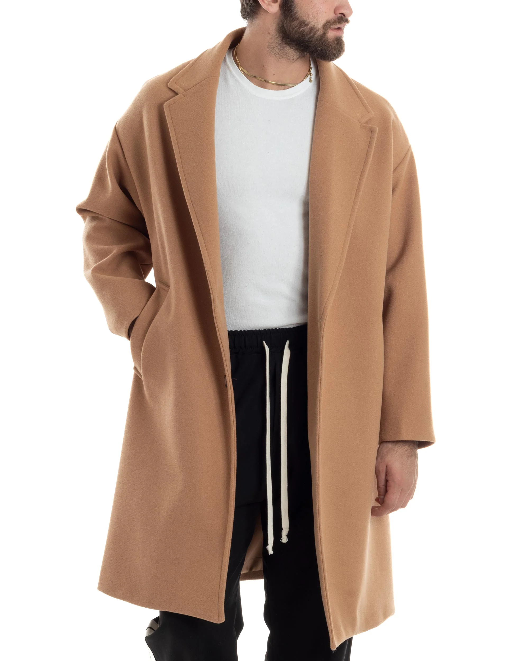Cappotto Uomo Oversize Monopetto Maniche Raglan Collo Rever Camel CO1063A