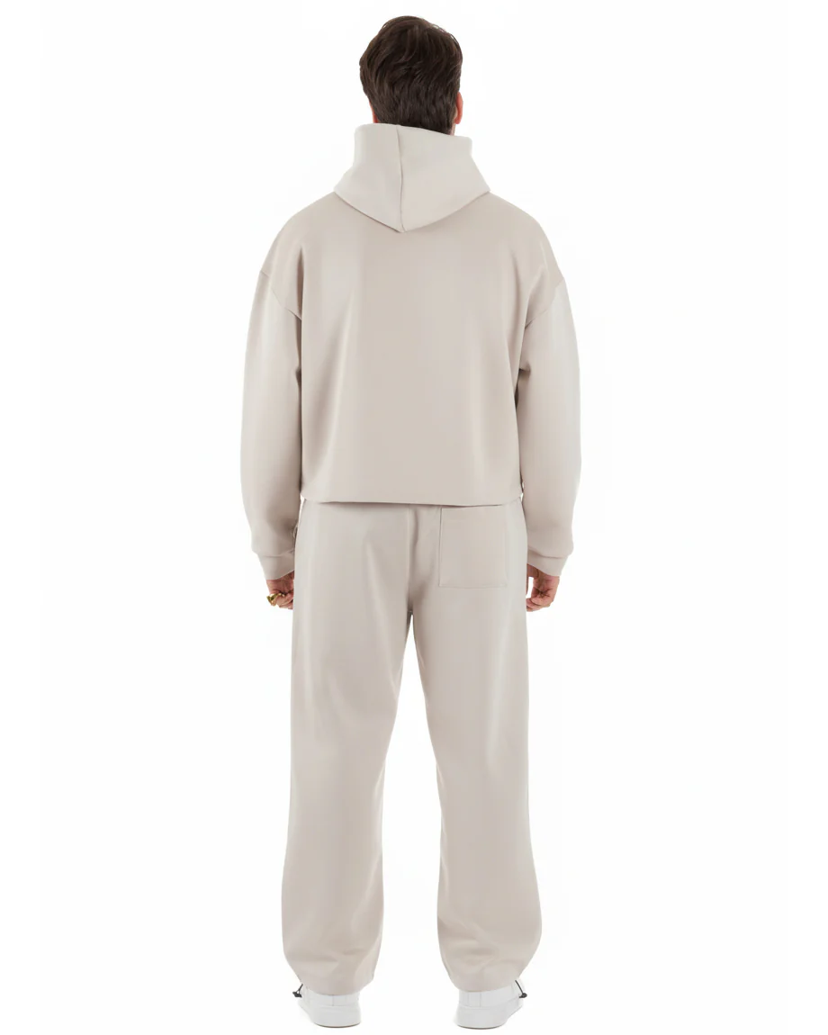 Coordinato tuta uomo viscosa felpa boxy crop pantaloni baggy panna GIOSAL-OU2551A - immagine 4