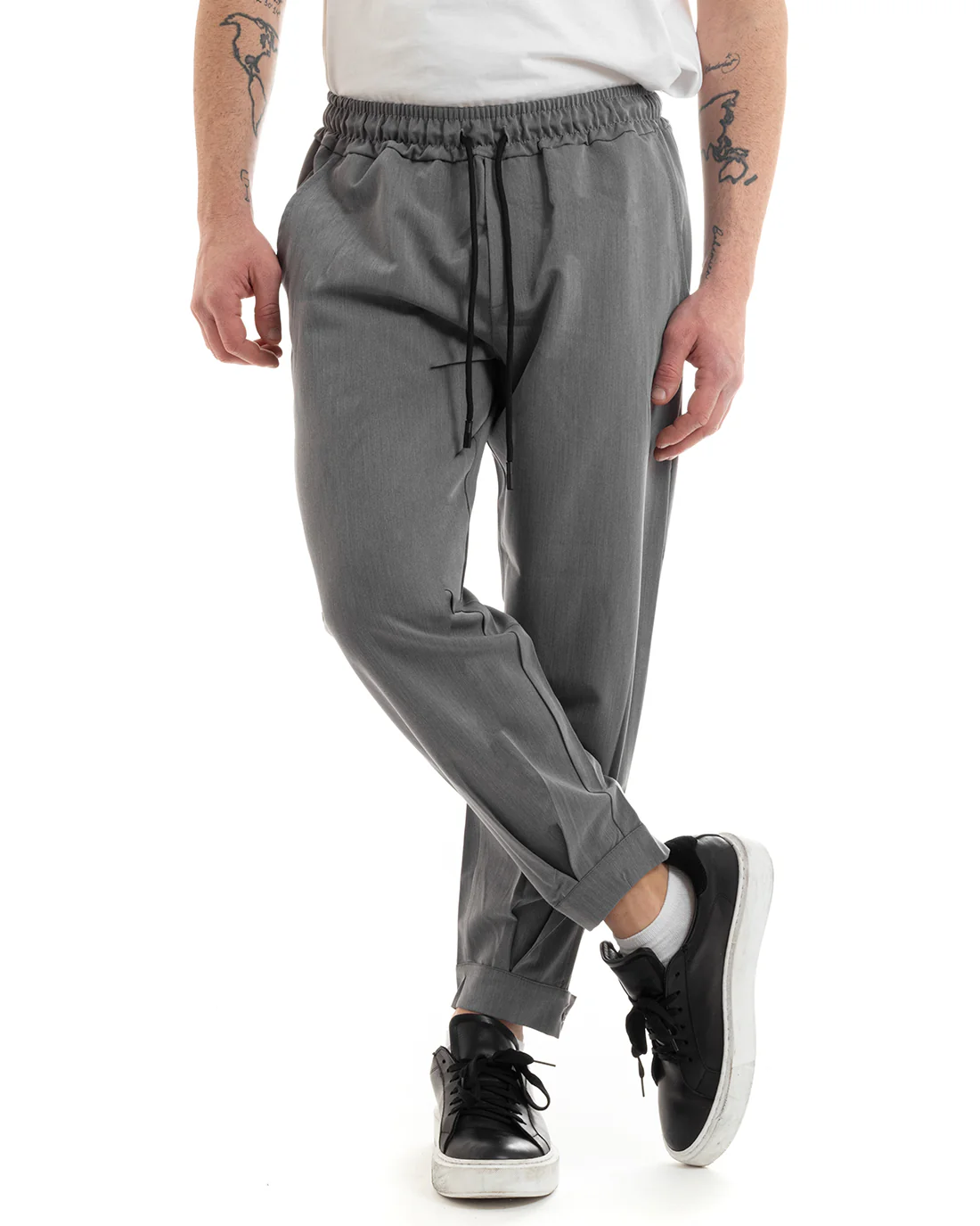 Pantaloni Uomo Pantalaccio Viscosa Jogger Con Tasche America Con Elastico Casual Tinta Unita Grigio GIOSAL-P5644A - immagine 6