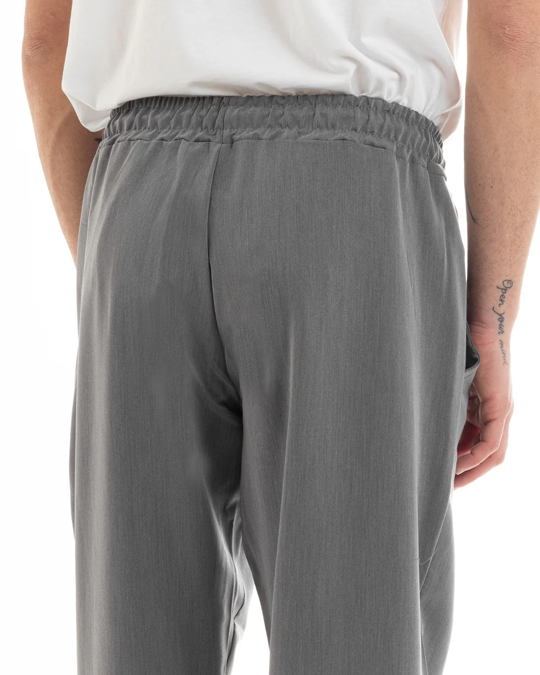 Pantaloni Uomo Pantalaccio Viscosa Jogger Con Tasche America Con Elastico Casual Tinta Unita Grigio GIOSAL-P5644A - immagine 8