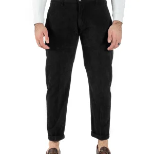 Pantaloni Uomo Tasca America Classico Velluto Costine Nero Casual GIOSAL-P6004A