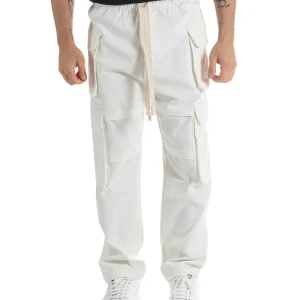 Pantaloni Uomo Pantalaccio Con Tasconi Cargo Baggy Bianco Con Coulisse Fondo Largo GIOSAL-P6007A