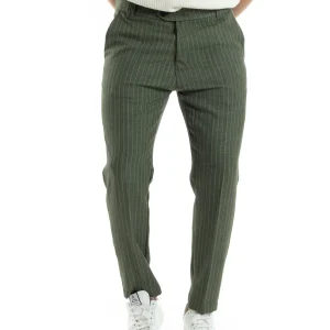 Pantaloni Uomo Gessati Viscosa Con Tasca America Rigato Classico Con Abbottonatura Allungata Casual Verde GIOSAL-P6037A