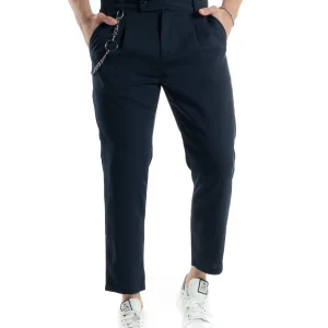 Pantaloni Uomo Tasca America Viscosa Abbottonatura Allungata Capri Casual Blu GIOSAL-P6059A