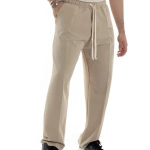 Pantaloni Uomo Pantalaccio Morbido Viscosa Baggy Fondo Largo Beige P6090A