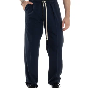 Pantaloni Uomo Pantalaccio Morbido Viscosa Baggy Fondo Largo Blu P6091A