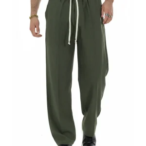 Pantaloni Uomo Pantalaccio Morbido Viscosa Baggy Fondo Largo Verde P6093A