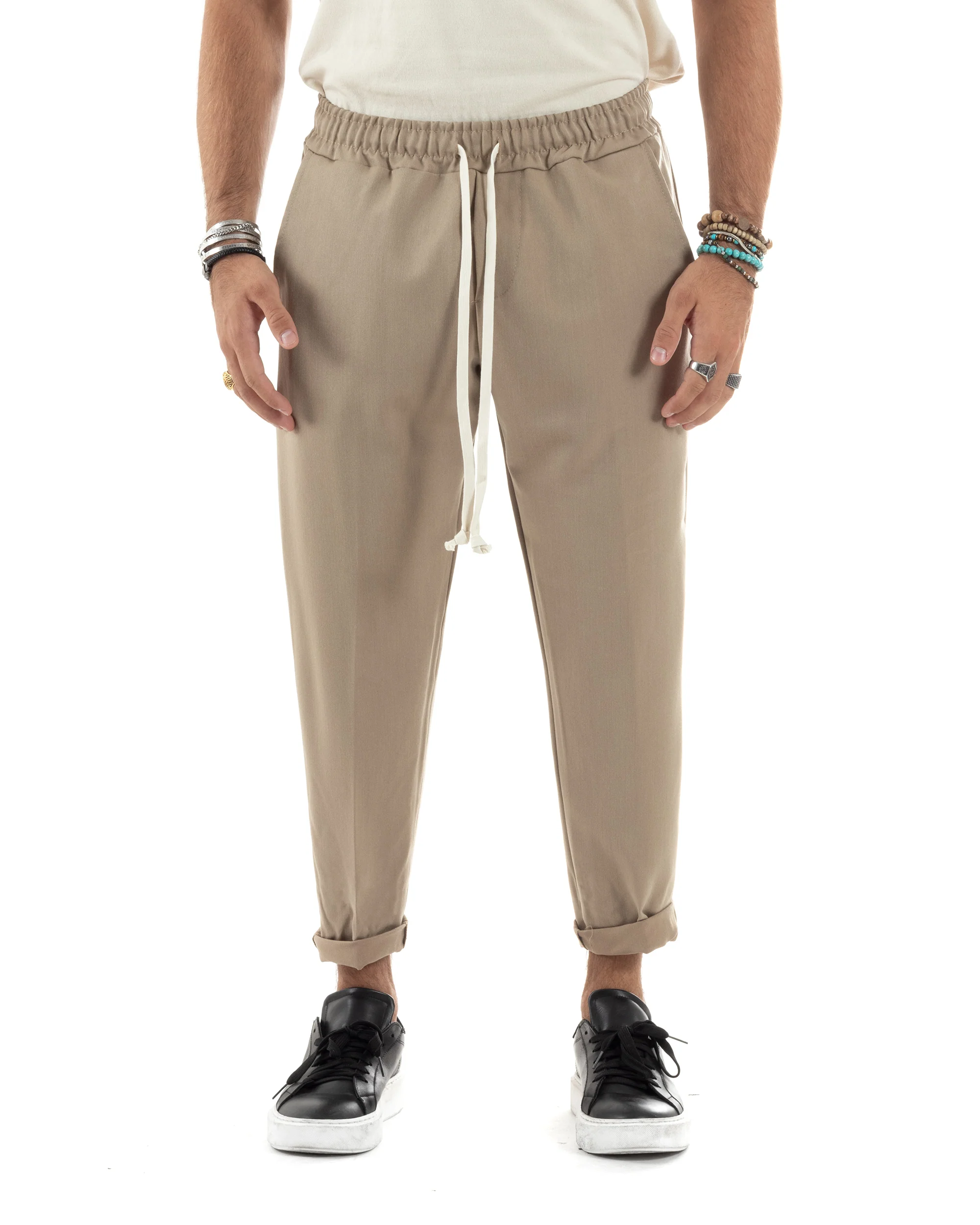 Pantaloni Uomo Pantalaccio Morbido Coulisse Viscosa Invernale Beige P6156A - immagine 3