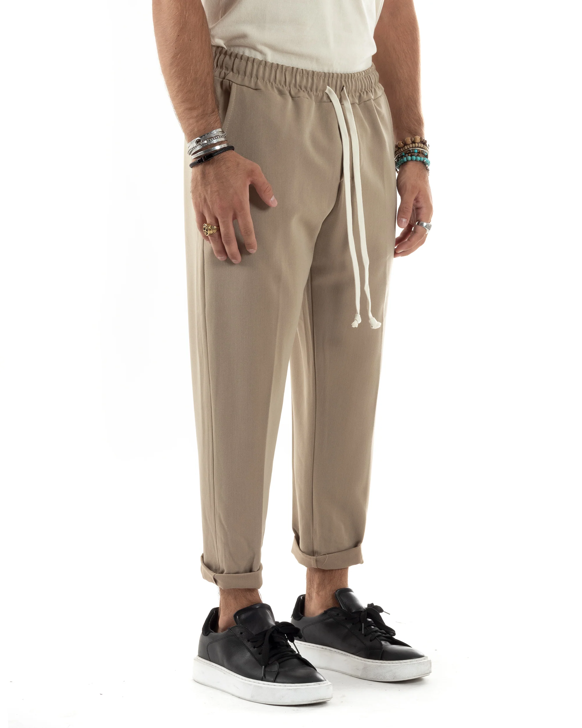 Pantaloni Uomo Pantalaccio Morbido Coulisse Viscosa Invernale Beige P6156A - immagine 4