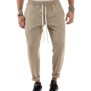 Pantaloni Uomo Pantalaccio Morbido Coulisse Viscosa Invernale Beige P6156A