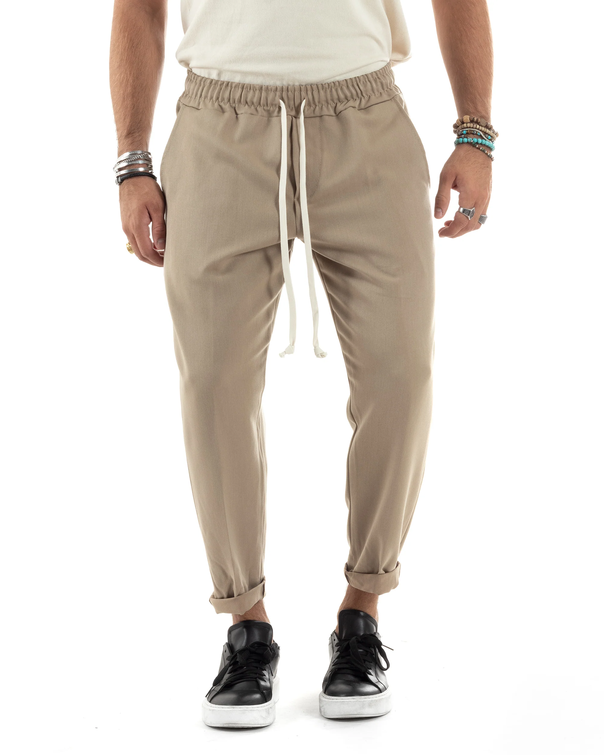 Pantaloni Uomo Pantalaccio Morbido Coulisse Viscosa Invernale Beige P6156A