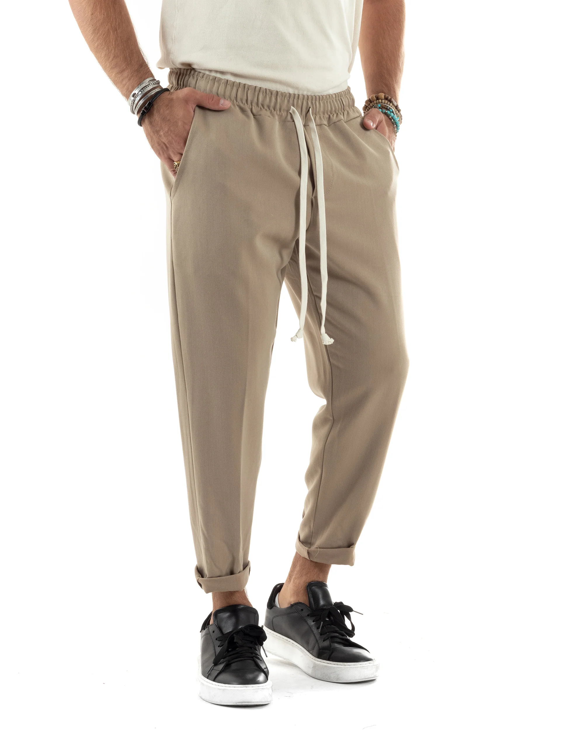 Pantaloni Uomo Pantalaccio Morbido Coulisse Viscosa Invernale Beige P6156A - immagine 7