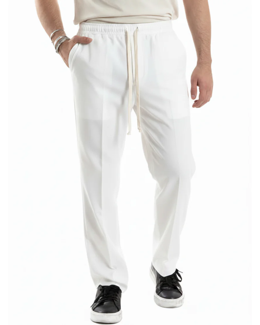 Pantaloni Uomo Pantalaccio Morbido Viscosa Baggy Fondo Largo Bianco P6223A - immagine 2