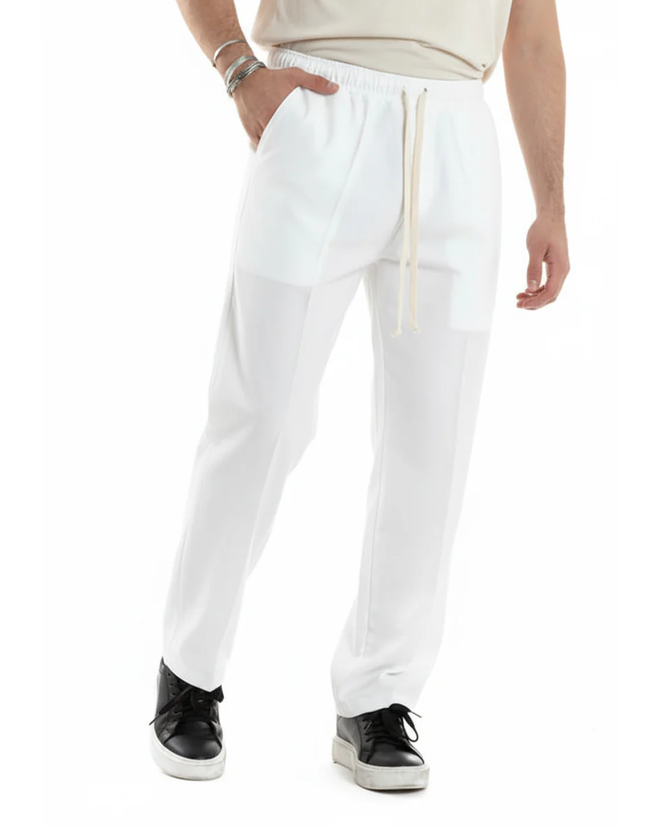 Pantaloni Uomo Pantalaccio Morbido Viscosa Baggy Fondo Largo Bianco P6223A - immagine 3