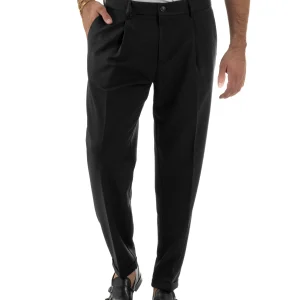 Pantaloni Uomo Viscosa Tasche America Con Pinces Classico Nero Over-D OC1F2W5P15
