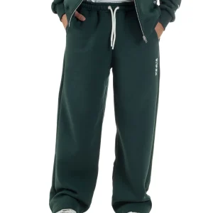 Pantaloni Tuta Baggy Fondo Largo Felpato Logo Verde Berna M-252196