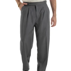 Pantaloni Uomo Baggy Con Pinces Viscosa Vita Alta Gurkha Pants Classico Grigio P6411A