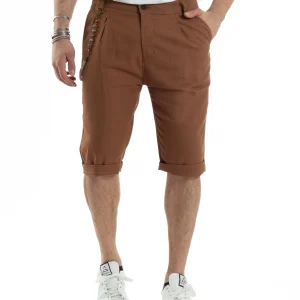 Bermuda Pantaloncini Uomo Corti Lino Tasca America Classico Sartoriale Comodo Casual Tinta Unita Camel GIOSAL-PC1952A