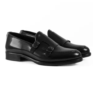 Mocassini Doppia Fibbia Uomo Scarpe Ecopelle Abrasivate Lucide Eleganti Cerimonia Suola Di Cuoio Casual Nero GIOSAL-S1262A
