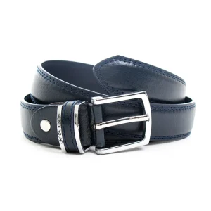 Cintura Uomo Stretta Cinta Fibbia in Metallo Regolabile Blu Ecopelle Martellata GIOSAL-A2072A