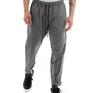 Pantaloni Uomo Pantalaccio Viscosa Jogger Con Tasche America Con Elastico Casual Tinta Unita Grigio GIOSAL-P5644A