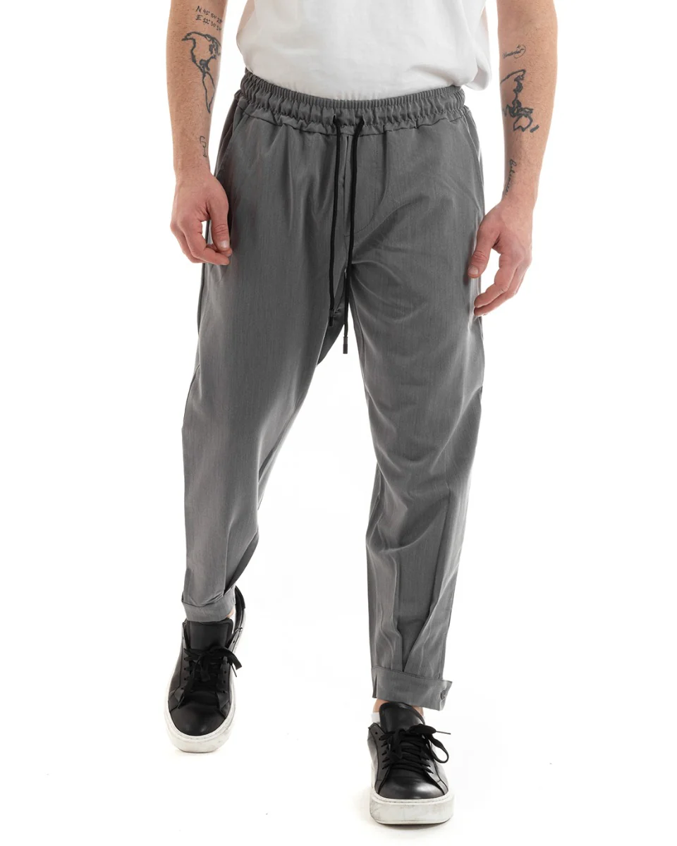 Pantaloni Uomo Pantalaccio Viscosa Jogger Con Tasche America Con Elastico Casual Tinta Unita Grigio GIOSAL-P5644A - immagine 2