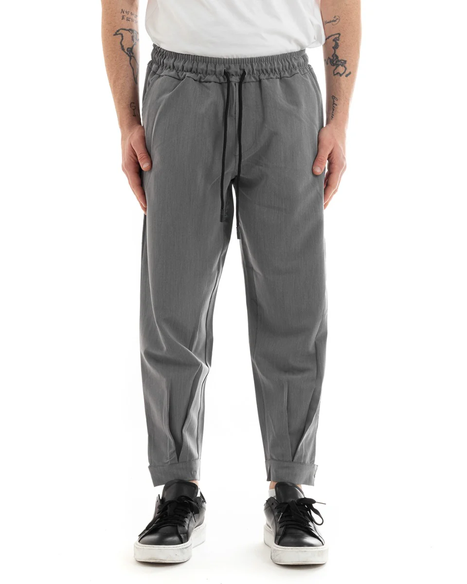 Pantaloni Uomo Pantalaccio Viscosa Jogger Con Tasche America Con Elastico Casual Tinta Unita Grigio GIOSAL-P5644A - immagine 3