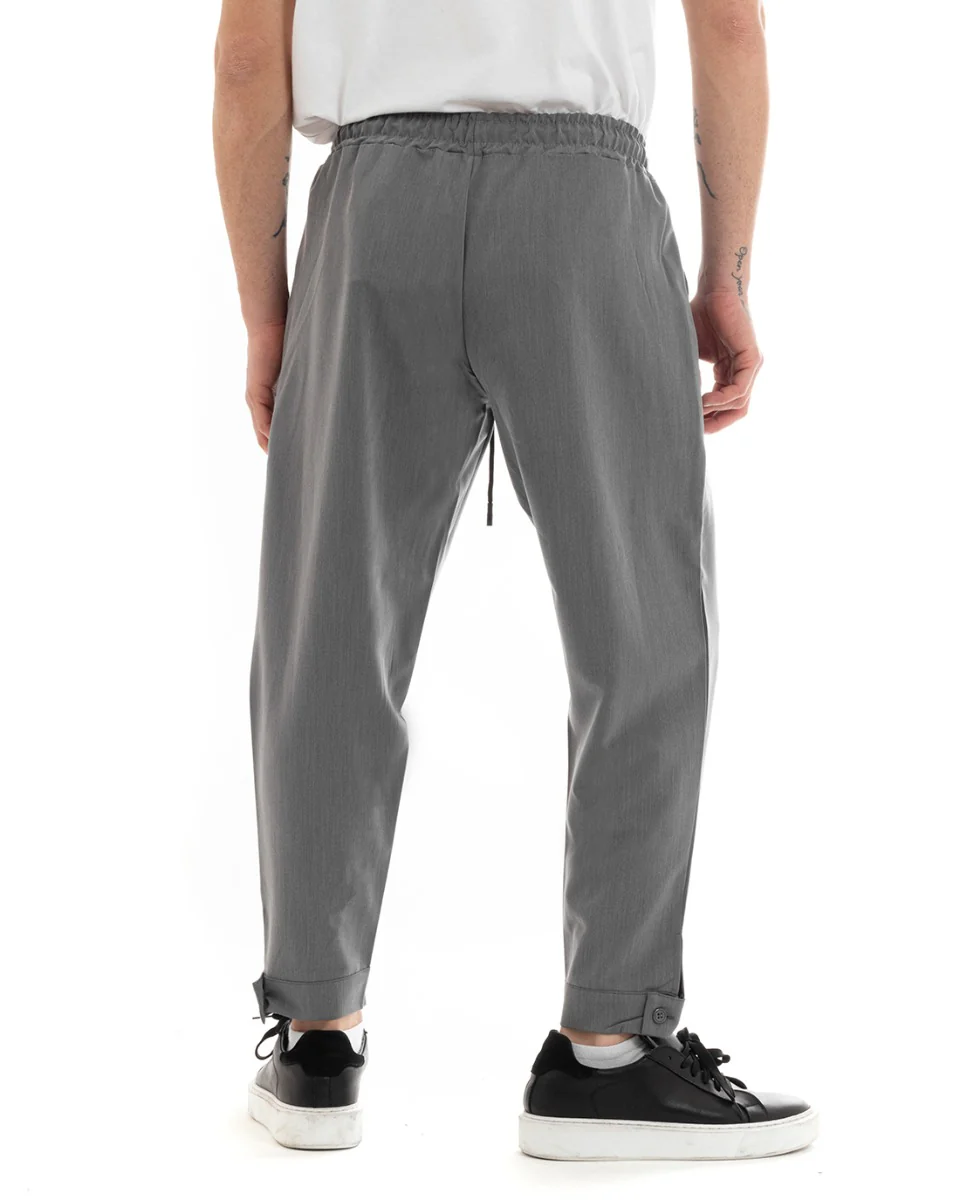Pantaloni Uomo Pantalaccio Viscosa Jogger Con Tasche America Con Elastico Casual Tinta Unita Grigio GIOSAL-P5644A - immagine 4