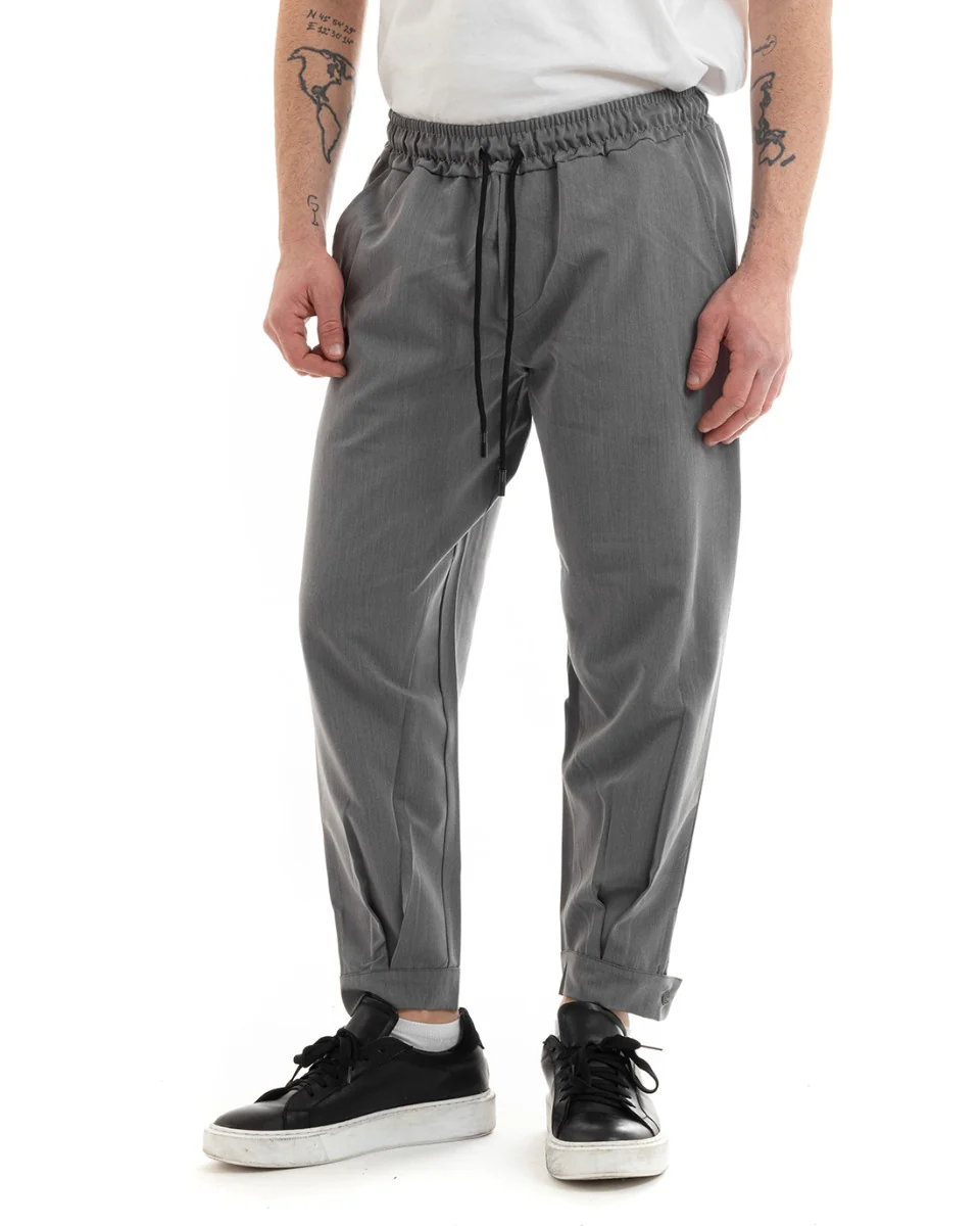 Pantaloni Uomo Pantalaccio Viscosa Jogger Con Tasche America Con Elastico Casual Tinta Unita Grigio GIOSAL-P5644A - immagine 5