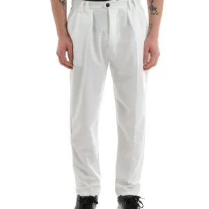 Pantaloni Uomo Pantalaccio Comodo Viscosa Con Elastico Con Pinces Straight Fit Tinta Unita Bianco GIOSAL-P5649A