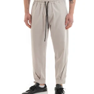 Pantaloni Uomo Pantalaccio Viscosa Jogger Con Tasche America Con Elastico Casual Tinta Unita Beige GIOSAL-P5655A
