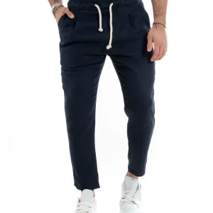 Pantaloni uomo pantalaccio lino jogger elastico sartoriale casual blu GIOSAL-P5815A