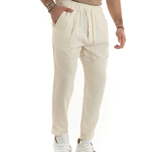 Pantaloni uomo pantalaccio lino jogger elastico sartoriale casual beige GIOSAL-P5817A