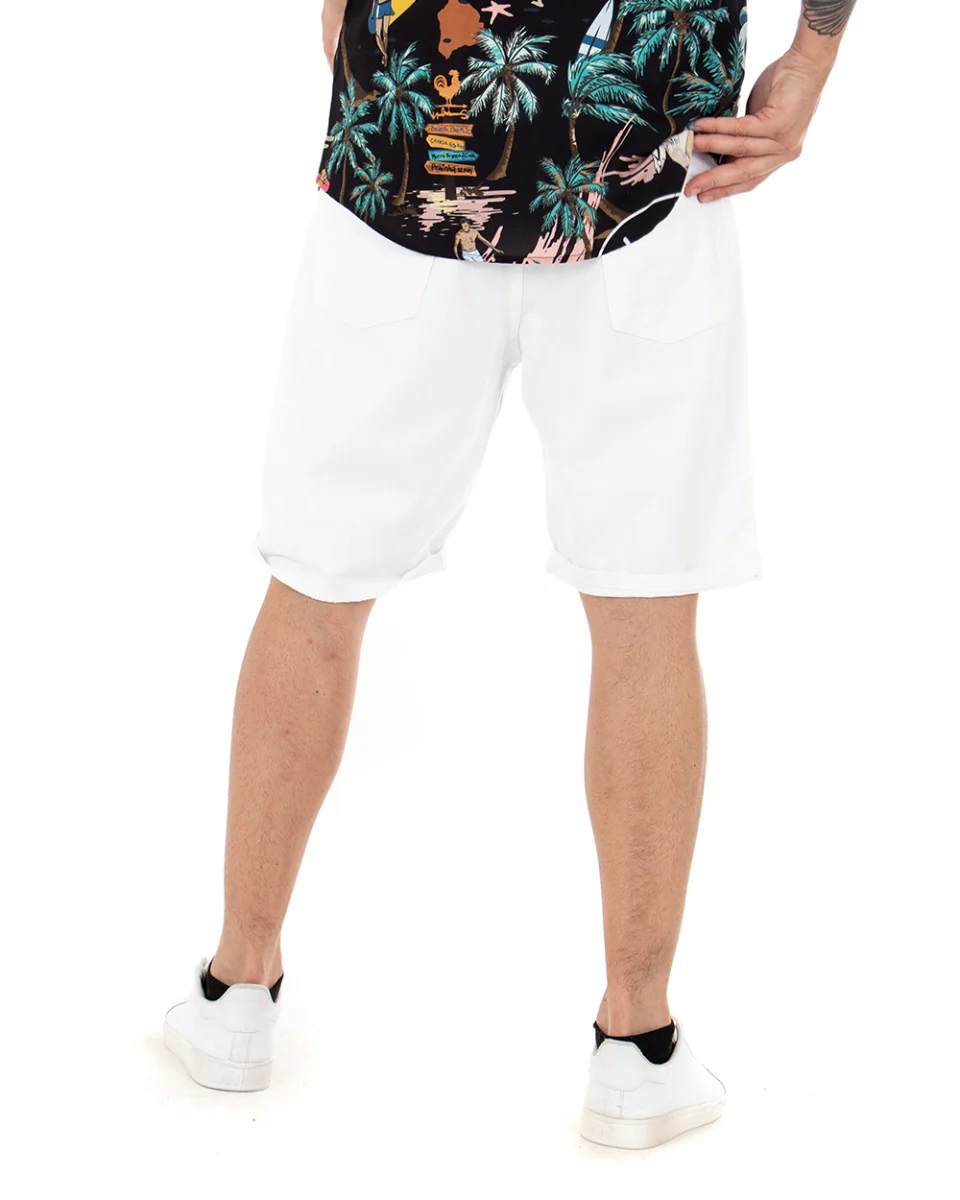 Bermuda Pantaloncini Uomo Corti Comodi Con Rotture Cinque Tasche Regular Fit Casual Tinta Unita Bianco GIOSAL-PC1762A - immagine 5