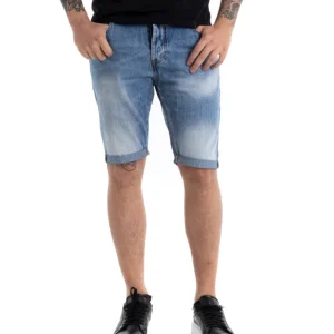 Bermuda Pantaloncini Uomo Jeans Slim Cinque Tasche Denim Chiaro Slavato GIOSAL-PC1877A