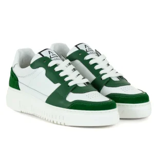 Scarpe Uomo Sneakers Ecopelle Camoscio Basic Bianco Verde Casual Sportive GIOSAL-S1221A