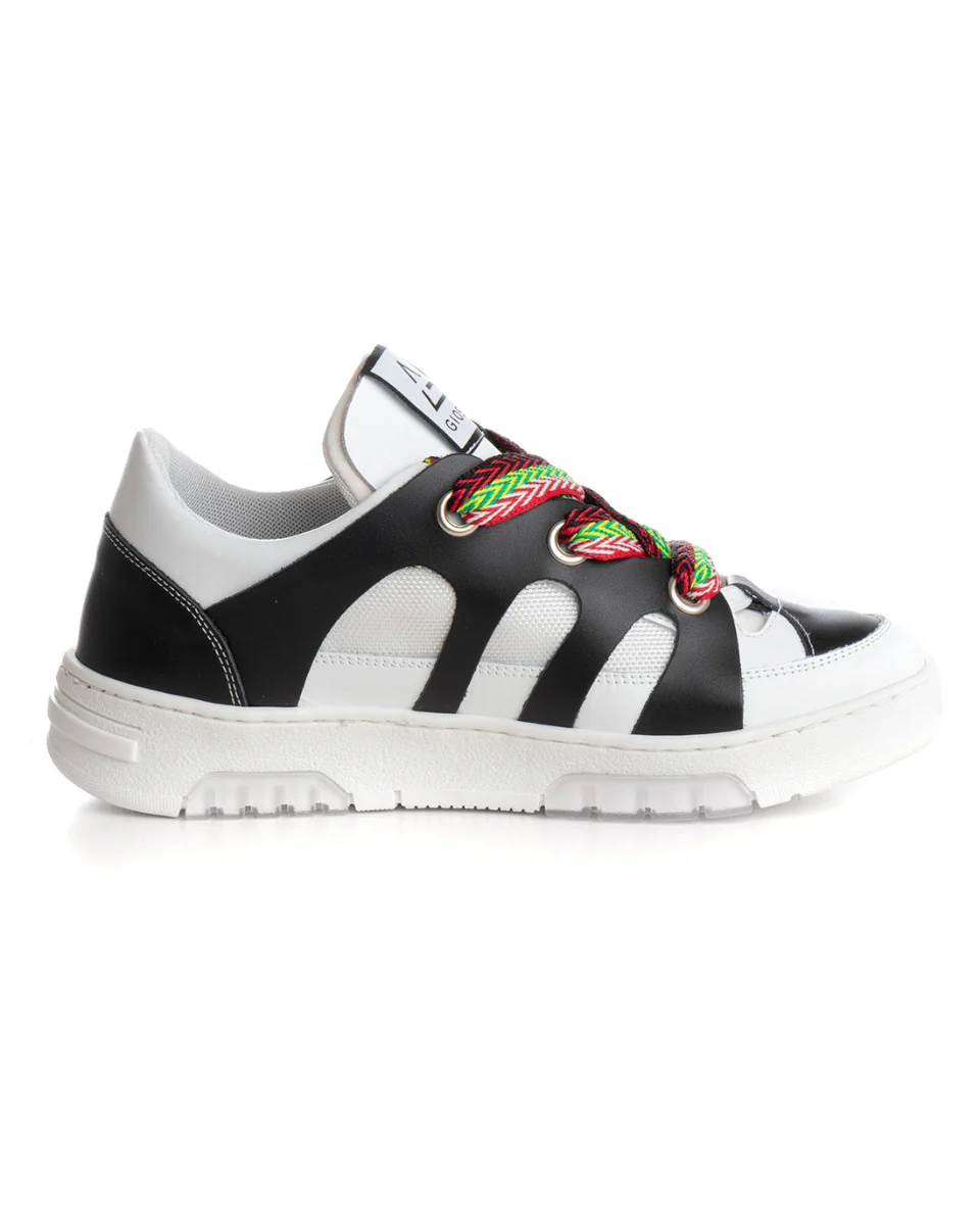 Scarpe Uomo Sneakers Ecopelle Bianco Nero Lacci Colorati Casual Sportive GIOSAL-S1228A - immagine 6